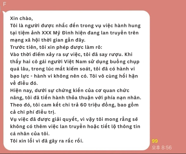 Vụ xô xát tại photobooth Hà Nội: Người nhận là nữ du khách Hàn lên tiếng xin lỗi, nói nguyên nhân dẫn đến hành vi- Ảnh 2.