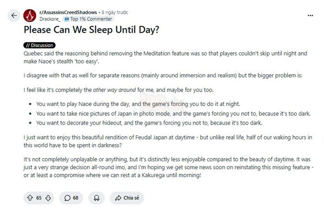 Game Thu Assassin's Creed Shadows Tranh Luan Ve Su Thieu Hut Mot So Tinh Nang 4 Game Thủ Assassin's Creed Shadows Tranh Luận Về Sự Thiếu Hụt Một Số Tính Năng 4