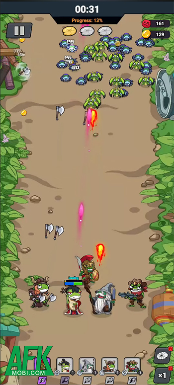Cùng các anh hùng ếch phòng thủ trước bọn côn trùng trong game Frog Raid 1