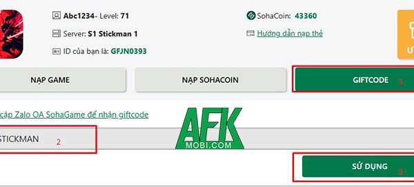 Tổng hợp gift code game AI Stickman – Vũ Trụ Người Que mới nhất trong tháng afkmobi giftcodeaistickman 1jpg