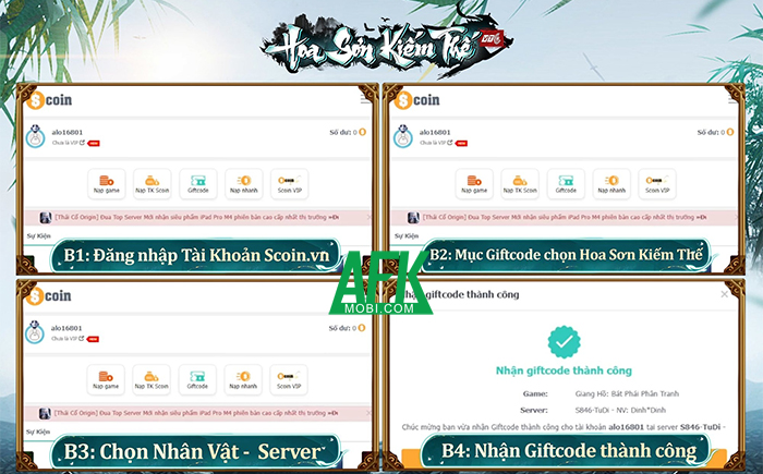 Tổng hợp gift code game Hoa Sơn Kiếm Thế - VTC mới nhất trong tháng 0
