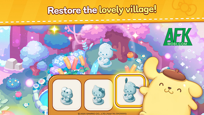 Xây dựng lại ngôi làng đổ nát trong game casual giải đố match-3 Hello Kitty Friends Match 4