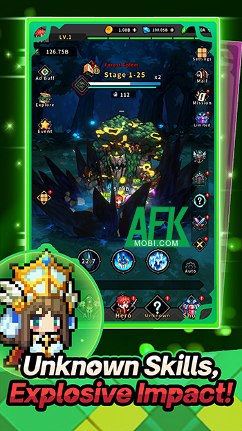 Bắt đầu hành trình chiến đấu phát triển nhàn rỗi trong game Hidden Heroes: Fortune Dungeon 2