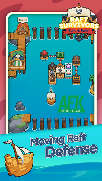 Bảo vệ chiếc bè trước bọn quái vật biển trong game Raft Survivors: Build & Bullet 1
