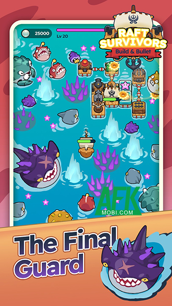 Bảo vệ chiếc bè trước bọn quái vật biển trong game Raft Survivors: Build & Bullet 2