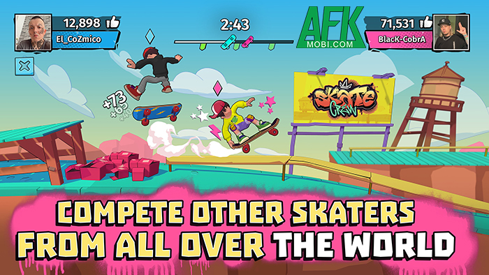 Tham gia vào những cuộc đua trượt ván vượt chướng ngại vật trong game Skate Crew 2