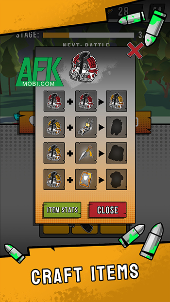 Chống lại bọn xác sống bằng các trang bị, vũ khí khác nhau tại Stand & Fight: Backpack Battle 3