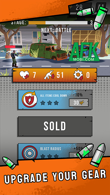 Chống lại bọn xác sống bằng các trang bị, vũ khí khác nhau tại Stand & Fight: Backpack Battle 4