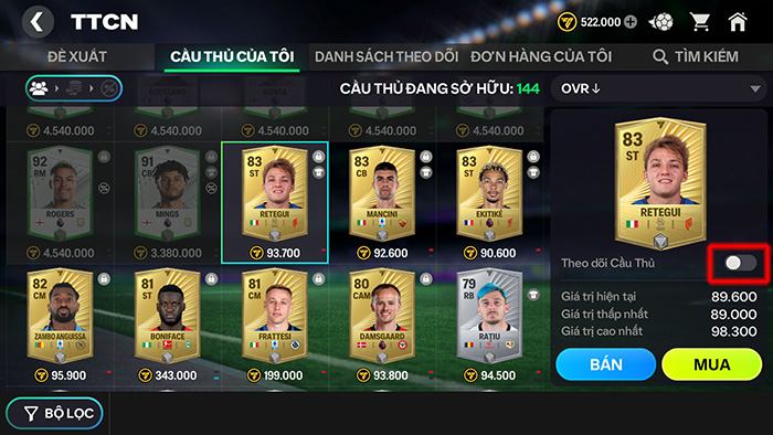 Hướng dẫn nhập môn Thị Trường Chuyển Nhượng trong game EA Sports FC Mobile Vietnam 2