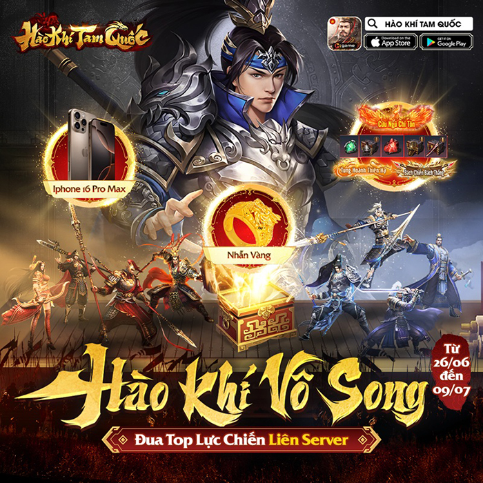 Game mobile Hào Khí Tam Quốc tặng iPhone 16 Pro Max cho game thủ đứng Top BXH Vinh Danh 1 Game mobile Hào Khí Tam Quốc tặng iPhone 16 Pro Max cho game thủ đứng Top BXH Vinh Danh 1