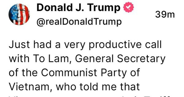 Tổng thống Donald Trump nói về "cuộc điện đàm rất hiệu quả" với Tổng Bí thư Tô Lâm avatar1743813992311 17438139925351035012362jpg