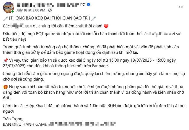 Bảo trì hơn 1 tuần, kéo cả server...