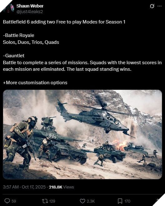 Battle Royale của BF6 có thể ra mắt chung với Season 1