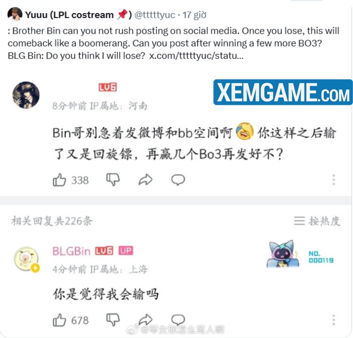 BLG Bin tiếp tục gây tranh cãi khi đáp trả fan trên mạng xã hội blg bin dap tra fan