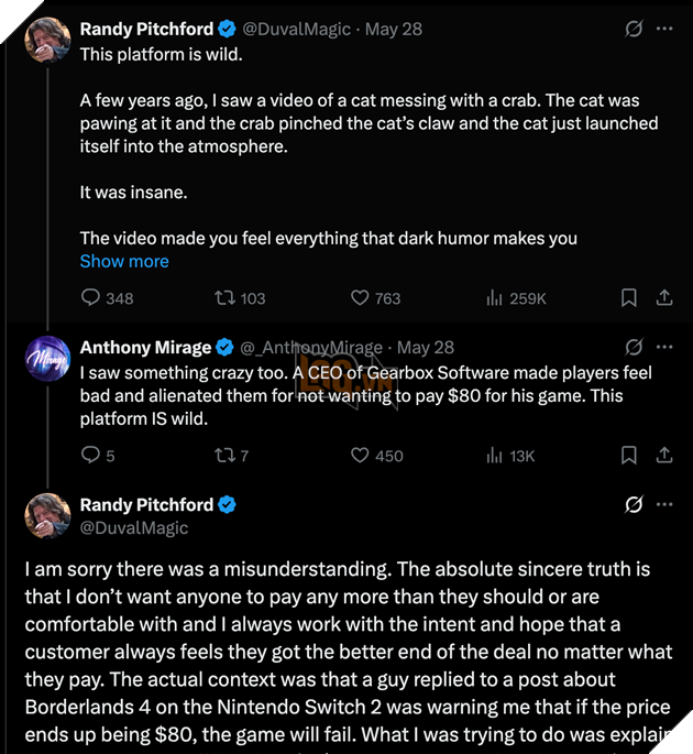 Randy Pitchford nói rằng đây chỉ là sự hiểu lầm