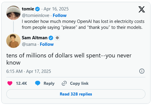 Bất ngờ với cái giá cho lời cảm ơn của bạn với ChatGPT: Tiêu tốn đến hàng chục triệu USD- Ảnh 1.