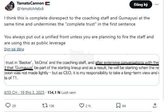 LMHT: Một HLV nổi tiếng nhận thấy có thuyết âm mưu trong chia sẻ của CEO T1