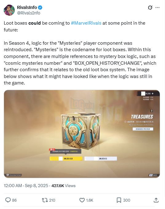 Một số bằng chứng về khả năng ra mắt Loot Boxes trong Marvel Rivals