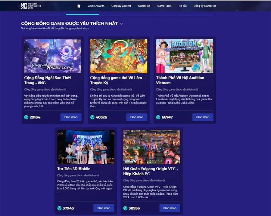 Các hạng mục thu hút bình chọn tại Vietnam Game Awards 2025 cong dong game