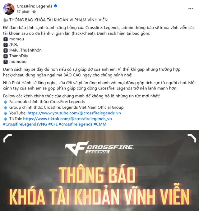CrossFire: Legends thông báo xử phạt tài khoản gian lận CrossFire: Legends thông báo xử phạt tài khoản gian lận