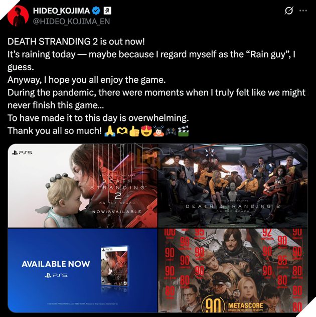 Hideo Kojima đã gửi lời cảm ơn tới người hâm mộ vì tin tưởng vào tựa game này