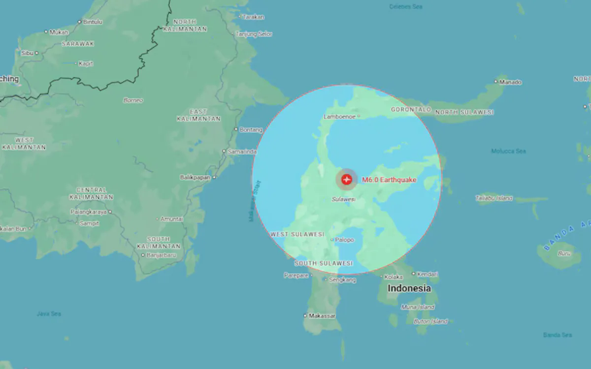 Khu vực xảy ra động đất tại Indonesia, sáng 17/8/2025 (Ảnh: Google Maps)