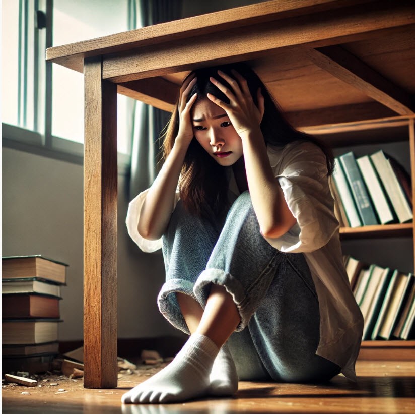 Điều quan trọng nhất khi động đất xảy ra là phải giữ bình tĩnh (Ảnh: AI)