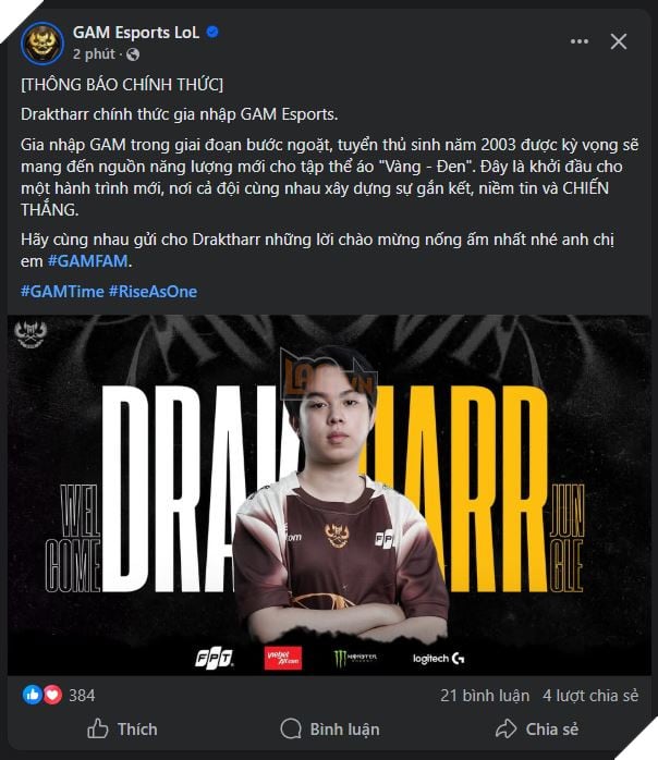 LMHT: GAM Esports Chính Thức Công Bố Tuyển Thủ Đi Rừng Mới Thay Cho Levi 2