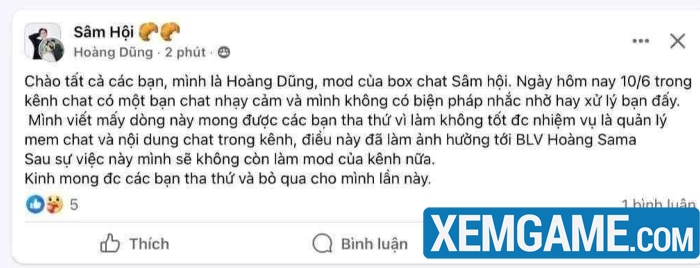 BLV Hoàng Sama tiếp tục dính drama với fan Zeus, phải lên tiếng xin lỗi và khóa kênh chat drama hoang sama zeus 1