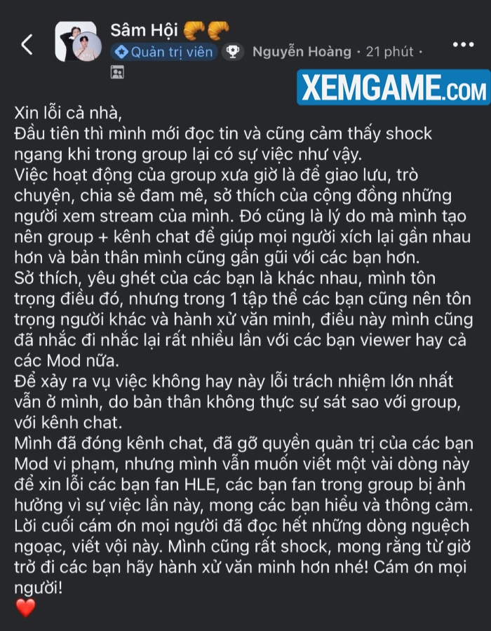 BLV Hoàng Sama tiếp tục dính drama với fan Zeus, phải lên tiếng xin lỗi và khóa kênh chat drama hoang sama zeus 2