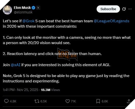 Elon Musk Tu Tin Thach Dau Doi Tuyen Lien Minh Huyen Thoai Manh Nhat Voi Grok 5 Elon Musk Tự Tin Thách Đấu Đội Tuyển Liên Minh Huyền Thoại Mạnh Nhất Với Grok 5