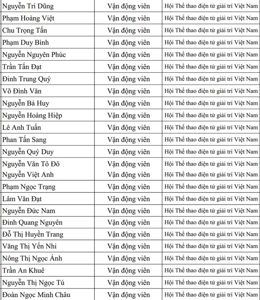 Danh sách đội tuyển Esports Việt Nam dự SEA Games 33 esports sg 33 vdv 2