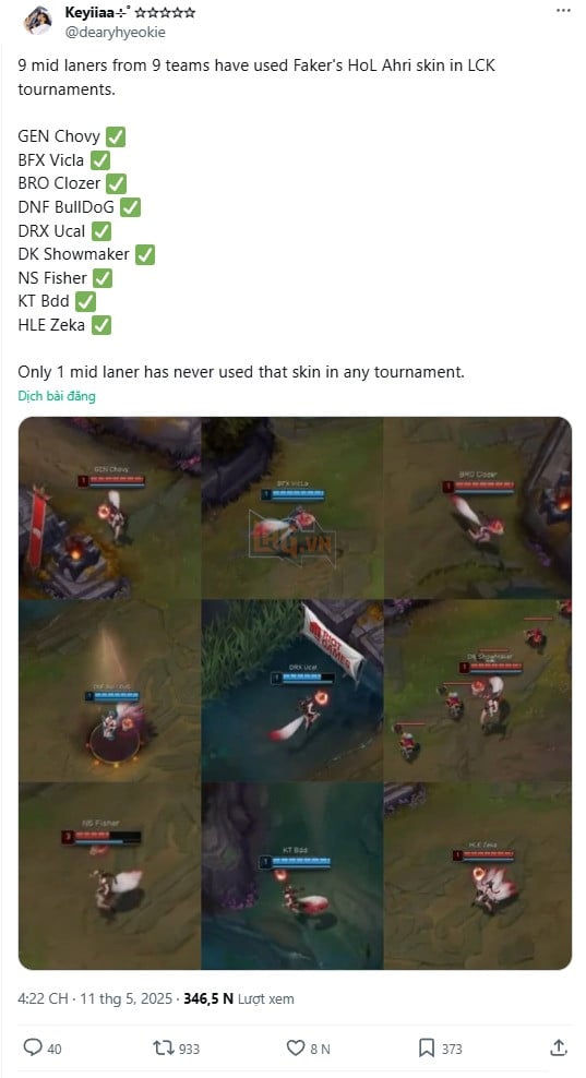 LMHT: Người hâm mộ nhìn ra số phận hẩm hiu của trang phục Ahri HoL tại LCK