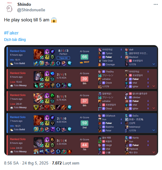 Faker leo rank thâu đêm suốt sáng