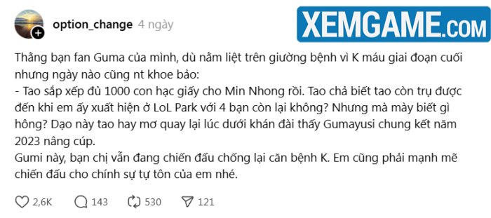 Cảm động chuyện fan T1 Việt Nam mắc bệnh nặng, ngày ngày gấp hạc chờ Gumayusi trở lại fan guma bi benh