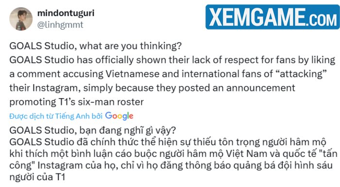 fan-viet-nam-tay-chay-goal-studio-4 Thêm nhà tài trợ T1 có hành vi phân biệt fan Việt Nam, nhiều người kêu gọi tẩy chay fan viet nam tay chay goal studio 4