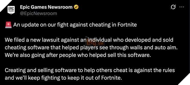 Epic vừa đệ đơn kiện một người chơi bán phần mềm gian lận trong fortnite