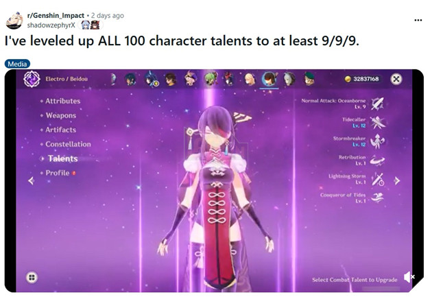 Xuat hien game thu Genshin Impact dung gan 300 trieu Mora nang Thien phu toan bo nhan vat 5 Xuất hiện game thủ Genshin Impact dùng gần 300 triệu Mora nâng Thiên phú toàn bộ nhân vật