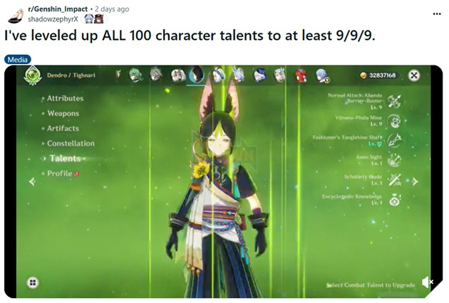 Xuat hien game thu Genshin Impact dung gan 300 trieu Mora nang Thien phu toan bo nhan vat 4 Xuất hiện game thủ Genshin Impact dùng gần 300 triệu Mora nâng Thiên phú toàn bộ nhân vật