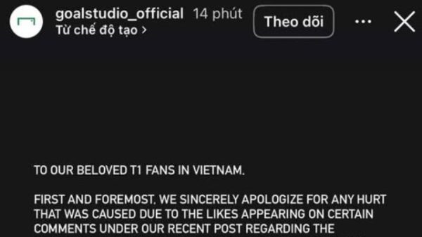 Goal Studio chính thức xin lỗi fan T1 Việt Nam, nghi ngờ tài khoản bị hack 28 Goal Studio chính thức xin lỗi fan T1 Việt Nam, nghi ngờ tài khoản bị hack goal studio xin loi 1jpg