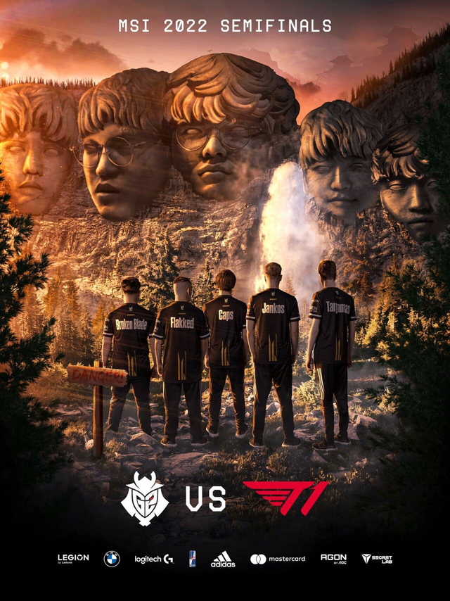 G2 từng có 1 poster ví T1 của MSI 2022 với 5 Hokage