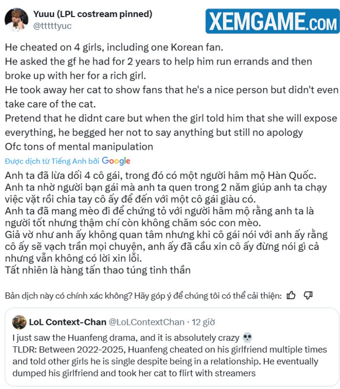 Đồng đội cũ của SofM tiếp tục dính drama tình ái: Lừa tình hàng loạt, cướp mèo của bạn gái cũ huanfeng bi boc phot 1