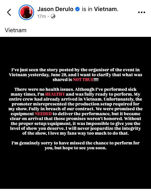 Vụ Jason Derulo hủy show tại Việt Nam: Ca sĩ bất ngờ tố BTC làm sai hợp đồng, đưa thông tin không đúng sự thật- Ảnh 2. Vụ Jason Derulo hủy show tại Việt Nam: Ca sĩ bất ngờ tố BTC làm sai hợp đồng, đưa thông tin không đúng sự thật- Ảnh 2.