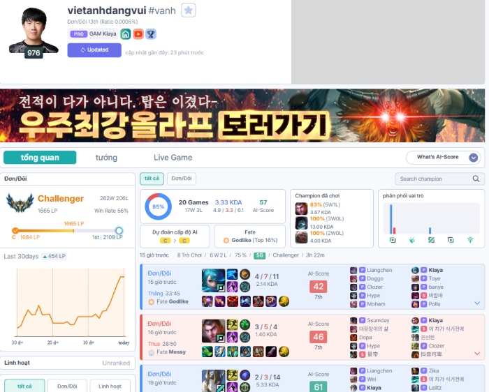 LMHT: “Chiến thần” Kiaya vượt qua nhiều cao thủ, đạt thành tích khủng ở rank Thách Đấu Hàn kiaya top 10 1