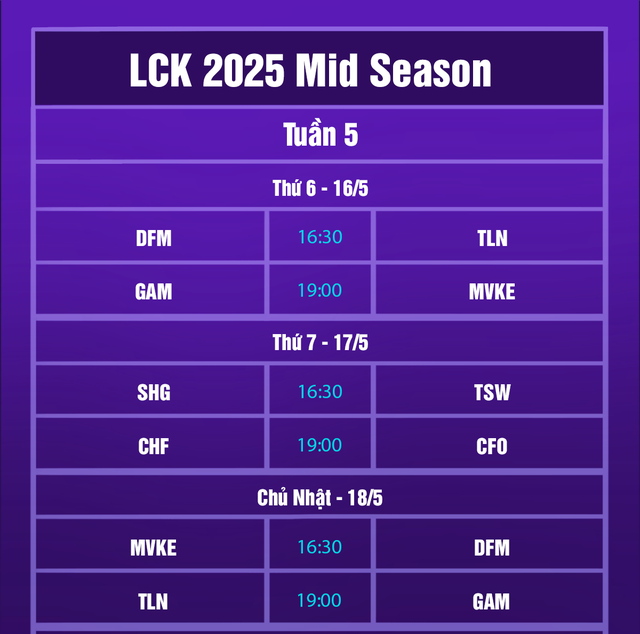 Lịch thi đấu LCP 2025 Mid Season mới nhất: GAM đối mặt