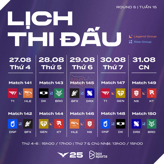 Lịch thi đấu LCK 2025 Regular Season Rounds 3 - 5 (Ảnh: LCK Việt Nam)