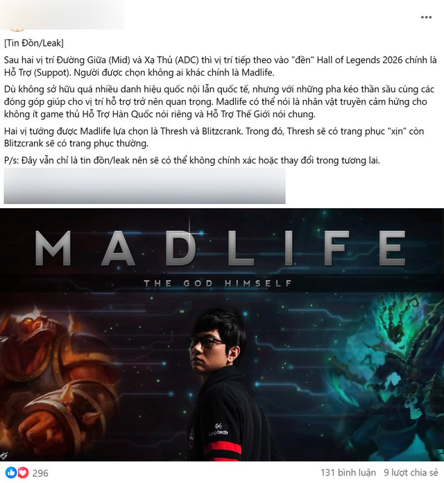 Xuất hiện thông tin MadLife có thể vào HoL khiến cộng đồng tranh cãi- Ảnh 1. Xuất hiện thông tin MadLife có thể vào HoL khiến cộng đồng tranh cãi- Ảnh 1.