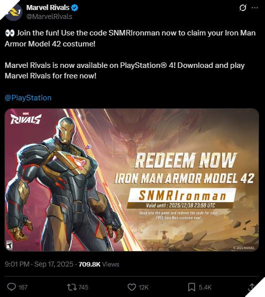 Don Game Marvel Rivals Tren PlayStation 4, Net Ease Mo Tang Lai Skin Iron Man Đón Game Marvel Rivals Trên PlayStation 4, Net Ease Mở Tặng Lại Skin Iron Man