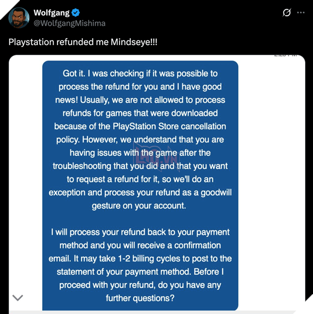 MindsEye - “Doi Thu Cua GTA” Te Toi Muc PlayStation Da Cho Phep Hoan Tien 3 Một người dùng khác cũng nhận được yêu cầu chấp nhận hoàn tiền