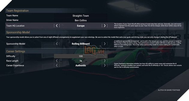 Tro Lai Duong Dua GTR Vao Thang 11 Cung Voi Project Motor Racing 4 Người chơi lựa chọn xuất phát điểm trong Project Motor Racing